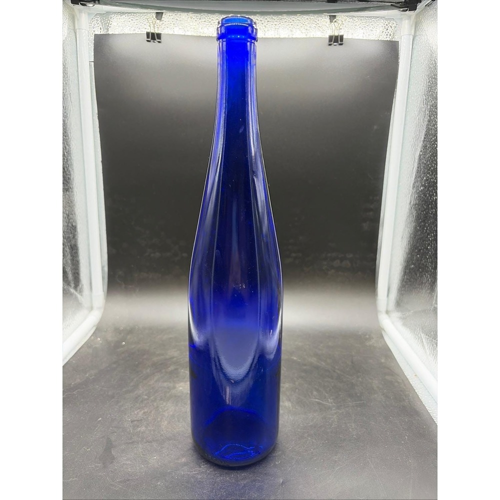 Vintage Cobalt Blue Glass‎ Wine Bottle Tall Ribbed Decorative Vase 13.5 Inch